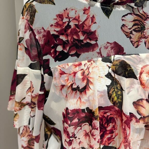 Worthington Floral Beautiful Mesh Blouse Lined Bodice Sheer Upper Sz L - Picture 3 of 5